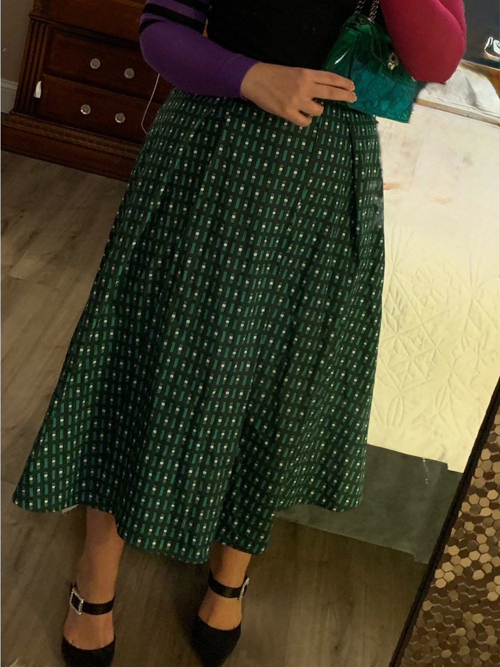 Weekend Max Mara Wrap Green and Teal Geometric Midi Skirt - Picture 2 of 9